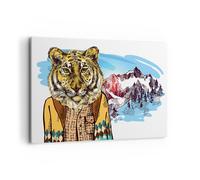 Cuadro Sobre Lienzo 120x80cm Cuadros Tigre montañas los niños la vida silvestre