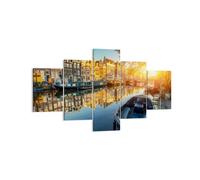 Cuadro Sobre Lienzo 125x70cm Cuadros Pared Canal barco Amsterdam el agua Art