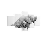 Cuadro Sobre Lienzo 125x70cm Cuadros Pared Elefantes Familia Blanco Y Negro Art