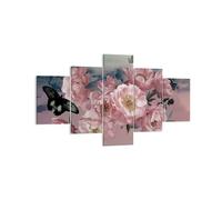 Cuadro Sobre Lienzo 125x70cm Cuadros Pared Flores Mariposa Nubes Wall Art Prints