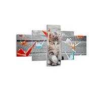 Cuadro Sobre Lienzo 125x70cm Cuadros Pared Gato diversión origami Wall Art
