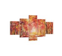 Cuadro Sobre Lienzo 125x70cm Cuadros Pared Otoño Bosque Rojo Wall Art Prints