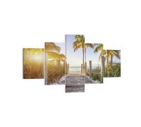 Cuadro Sobre Lienzo 125x70cm Cuadros Pared Playa Palmeras Pasarela Wall Art
