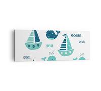 Cuadro Sobre Lienzo 140x50cm Cuadros Ballenas barcos niños estrellas de mar