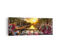 Lienzos decorativos Bicicletas canal Amsterdam arquitectura Cuadro Sobre Lienzo Moderno 140x50cm Cuadros Decoracion Salon Dormitorio Cuadros Pared Imágenes Grande XXL Wall Art Prints AB140x50-3081