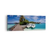 Cuadro Sobre Lienzo 140x50cm Cuadros Maldivas isla archipiélago océano cabaña