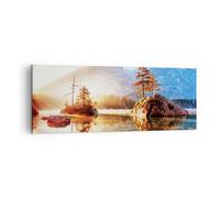 Cuadro Sobre Lienzo 140x50cm Cuadros Pared Amanecer Montañas Lago Wall Art