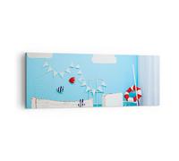 Cuadro Sobre Lienzo 140x50cm Cuadros Pared Barco ancla nubes niño Wall Art