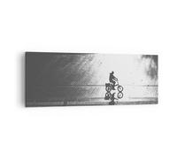 Cuadro Sobre Lienzo 140x50cm Cuadros Pared Blanco Y Negro Ciclista Soledad Art