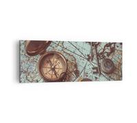 Cuadro Sobre Lienzo 140x50cm Cuadros Pared Brújula Vintage Mapa Wall Art Prints