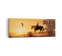 Cuadro Sobre Lienzo 140x50cm Cuadros Pared Caballo vaquero granja equitación Art