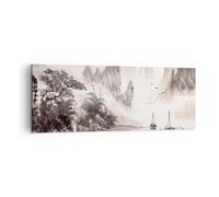 Cuadro Sobre Lienzo 140x50cm Cuadros Pared Chino Paisaje Acuarela Wall Art
