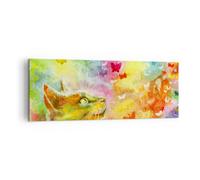 Cuadro Sobre Lienzo 140x50cm Cuadros Pared Gato mariposa arco iris magia Art