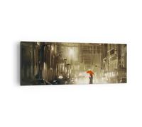 Cuadro Sobre Lienzo 140x50cm Cuadros Pared ilustración desastre Calle Lluvia Art