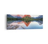 Cuadro Sobre Lienzo 140x50cm Cuadros Pared Lago Montañas Reflejo Wall Art Prints