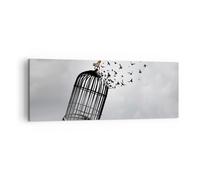 Cuadro Sobre Lienzo 140x50cm Cuadros Pared Libertad Jaula Aves Wall Art Prints
