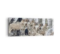 Cuadro Sobre Lienzo 140x50cm Cuadros Pared Manada Lobos Invierno Wall Art Prints
