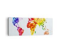 Cuadro Sobre Lienzo 140x50cm Cuadros Pared Mundo mapa colorido continentes Art