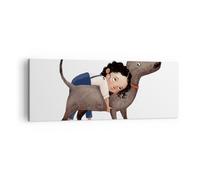 Cuadro Sobre Lienzo 140x50cm Cuadros Pared niño perro imagen Wall Art Prints
