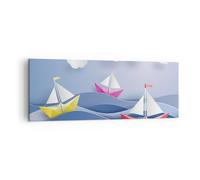 Cuadro Sobre Lienzo 140x50cm Cuadros Pared Origami barco mar cielo Wall Art