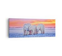 Cuadro Sobre Lienzo 140x50cm Cuadros Pared Osos Invierno Nieve familia Wall Art