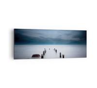 Cuadro Sobre Lienzo 140x50cm Cuadros Pared Rompeolas Niebla Noche Wall Art