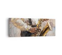Cuadro Sobre Lienzo 140x50cm Cuadros Pared Saxofón Aceite Músico Wall Art Prints