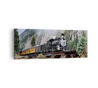 Cuadro Sobre Lienzo 140x50cm Cuadros Pared Viejo Locomotora Montañas Wall Art