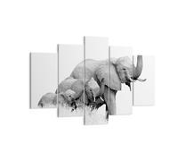 Cuadro Sobre Lienzo 150x100cm Cuadros Pared Elefantes Familia Blanco Y Negro Art