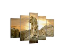 Cuadro Sobre Lienzo 150x100cm Cuadros Pared Leones puesta de sol rocas garras