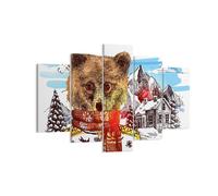 Cuadro Sobre Lienzo 150x100cm Cuadros Pared Oso montañas niños invierno Wall Art
