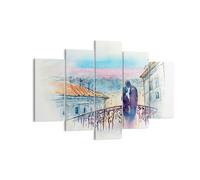 Cuadro Sobre Lienzo 150x100cm Cuadros Pared Pareja Amor Ciudad puente Wall Art