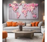 Cuadro sobre Lienzo 160l x 80an cm, sin marco Vistoso, impresión para sala de estar, dormitorio, oficina, elegante Primer plano Flores Mapa del mundo Tablones madera decoración estampada para el hogar