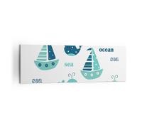 Cuadro Sobre Lienzo 160x50cm Cuadros Ballenas barcos niños estrellas de mar