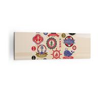 Cuadro Sobre Lienzo 160x50cm Cuadros Pared Ancla bandera insignia barco Wall Art