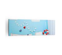 Cuadro Sobre Lienzo 160x50cm Cuadros Pared Barco ancla nubes niño Wall Art