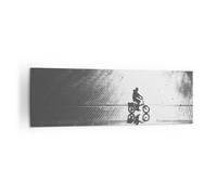 Cuadro Sobre Lienzo 160x50cm Cuadros Pared Blanco Y Negro Ciclista Soledad Art