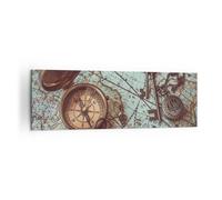 Cuadro Sobre Lienzo 160x50cm Cuadros Pared Brújula Vintage Mapa Wall Art Prints