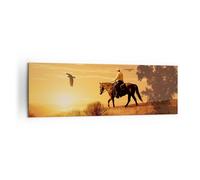 Cuadro Sobre Lienzo 160x50cm Cuadros Pared Caballo vaquero granja equitación Art