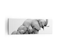 Cuadro Sobre Lienzo 160x50cm Cuadros Pared Elefantes Familia Blanco Y Negro Art