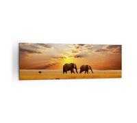 Lienzos decorativos 160x50cm Cuadro Sobre Lienzo Moderno Elefantes Safari selva arbusto Grande XXL Dormitorio Cuadros Pared Imágenes Cuadros Decoracion Salon Wall Art Prints Decor AB160x50-3150