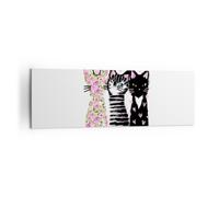 Cuadro Sobre Lienzo 160x50cm Cuadros Pared Gatos Flores animales Wall Art Prints