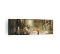 Cuadro Sobre Lienzo 160x50cm Cuadros Pared ilustración desastre Calle Lluvia Art