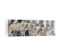 Lienzos decorativos 160x50cm Cuadro Sobre Lienzo Moderno Manada Lobos Invierno Grande XXL Dormitorio Cocina Cuadros Pared Imágenes Cuadros Decoracion Salon Wall Art Prints Decor Canvas AB160x50-4357
