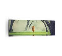 Cuadro Sobre Lienzo 160x50cm Cuadros Pared Monje Bosque Niebla Wall Art Prints