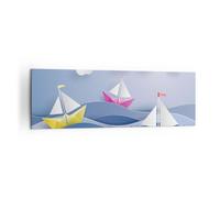 Cuadro Sobre Lienzo 160x50cm Cuadros Pared Origami barco mar cielo Wall Art