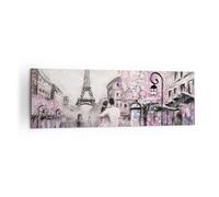 Cuadro Sobre Lienzo 160x50cm Cuadros Pared París Camino Ilustración eiffle Art