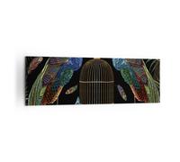 Cuadro Sobre Lienzo 160x50cm Cuadros Pared Pavos reales Oro Jaula Wall Art