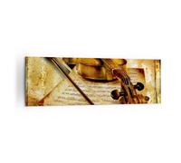 Cuadro Sobre Lienzo 160x50cm Cuadros Pared Violín instrumento notas Wall Art