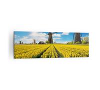Cuadro Sobre Lienzo 160x50cm Cuadros Tulipanes molino de viento pradera paisaje